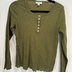 Style & Co. Sage Button-Front Long Sleeve Top